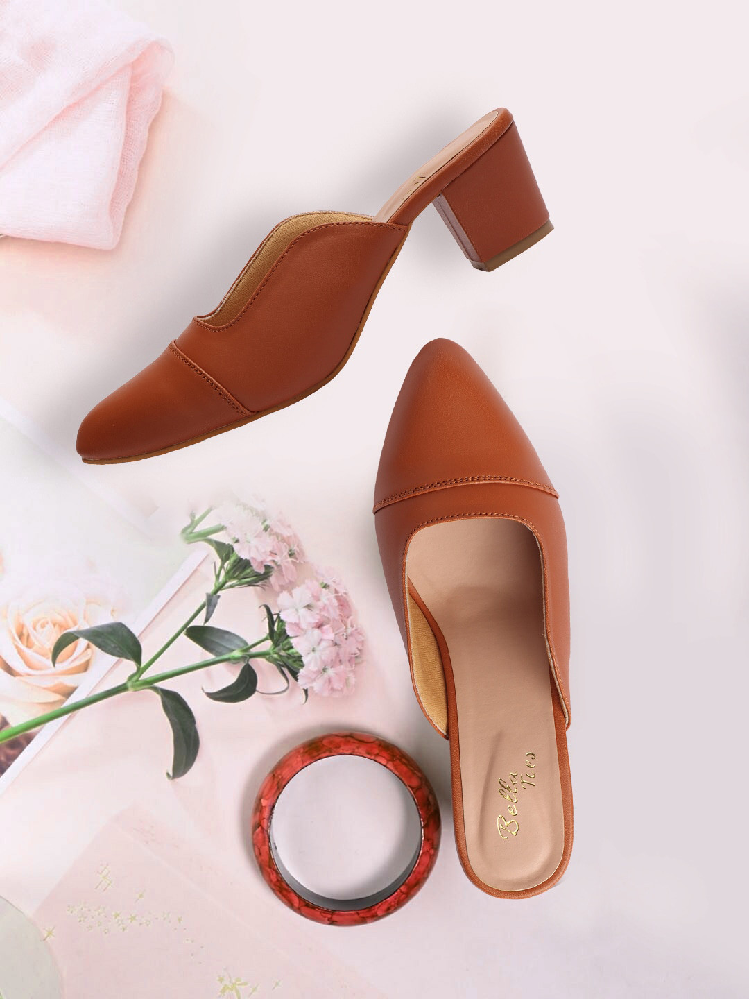 Bella Toes Pointed Toe Block Heels Mules