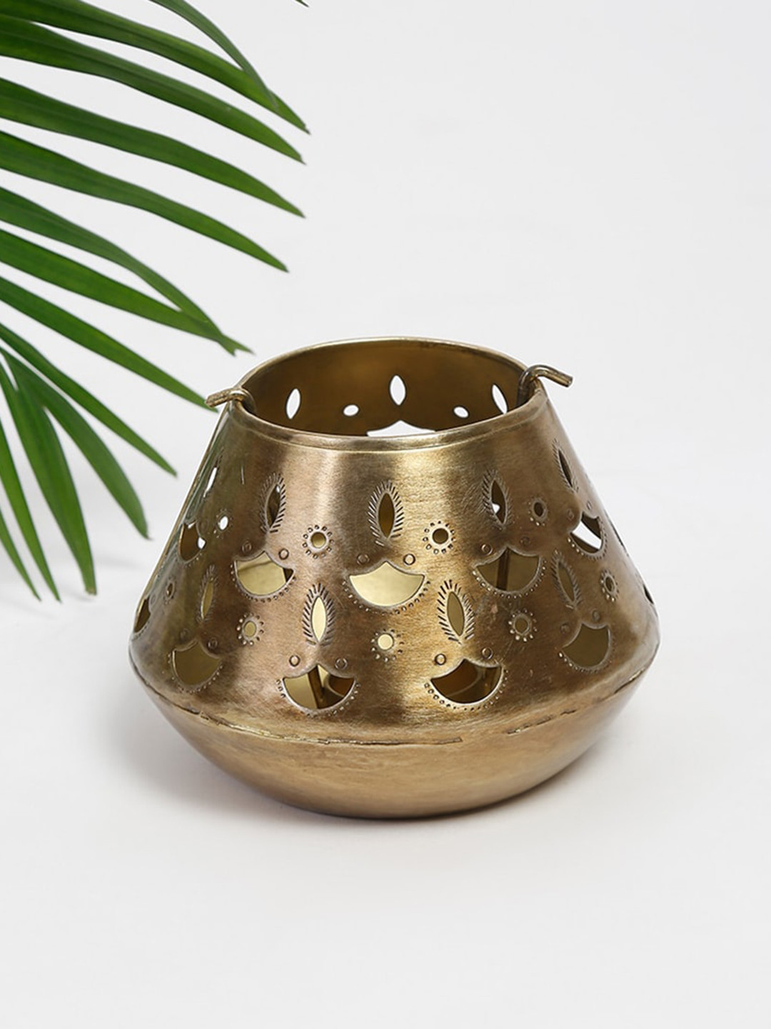 Fabindia Ujjwal Brown Textured Cutwork  Deepak Small Candle Holder