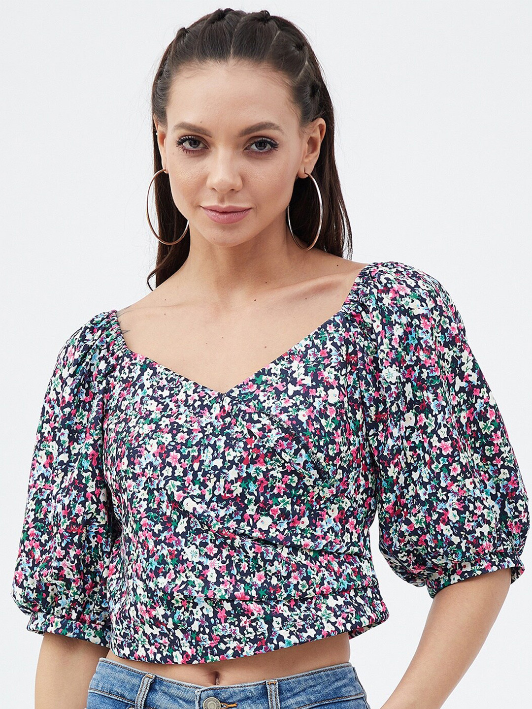 Harpa Floral Print V-Neck Wrap Crop Top