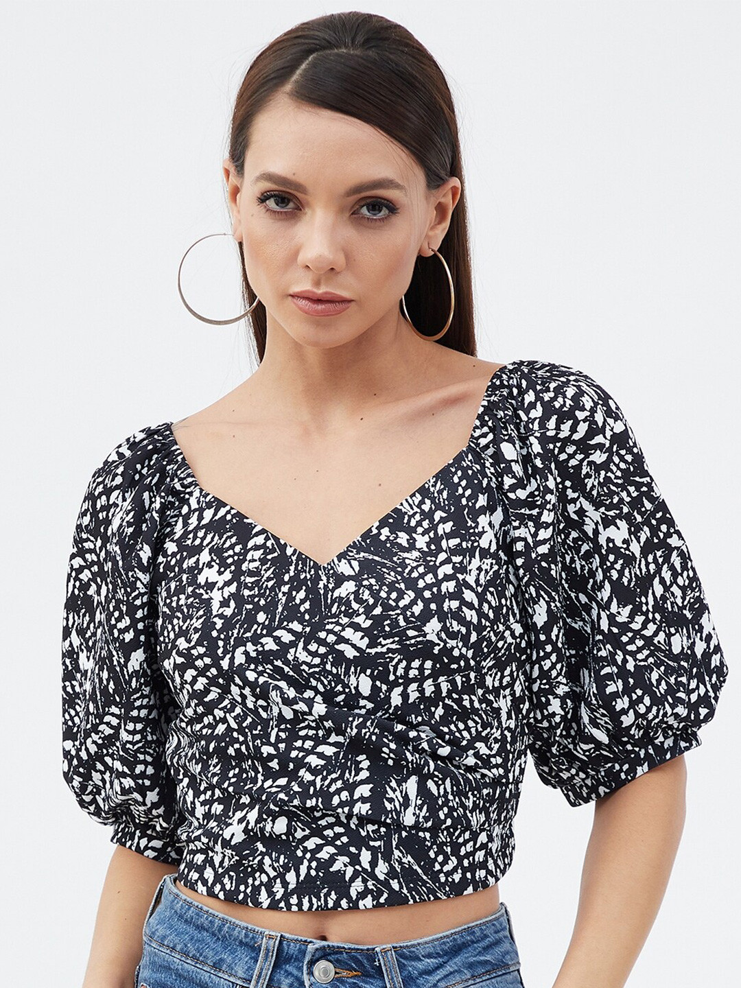Harpa Printed Puff sleeve Crop Top