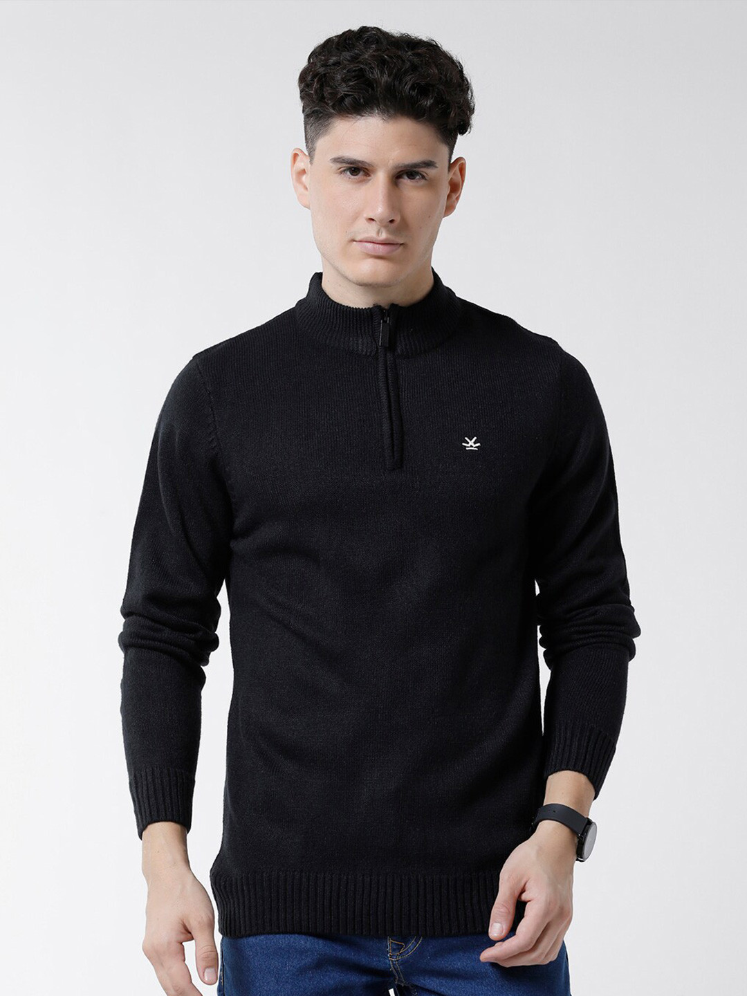 WROGN Men Mock Neck Cotton Pullover