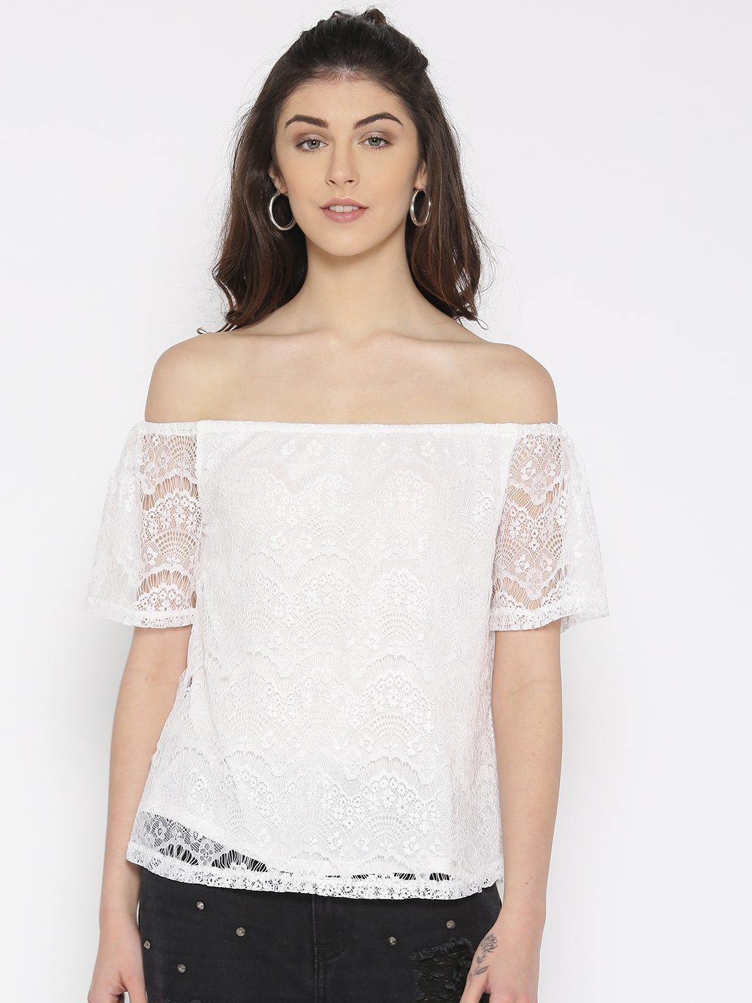 White lace hotsell bardot top