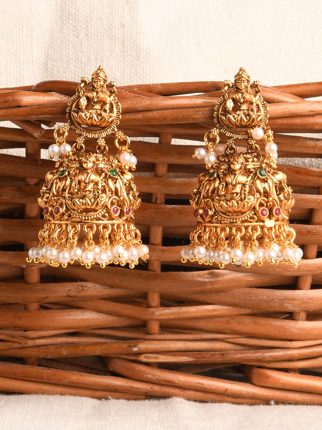 Fida Gold Plated Temple Jhumkas Earrings