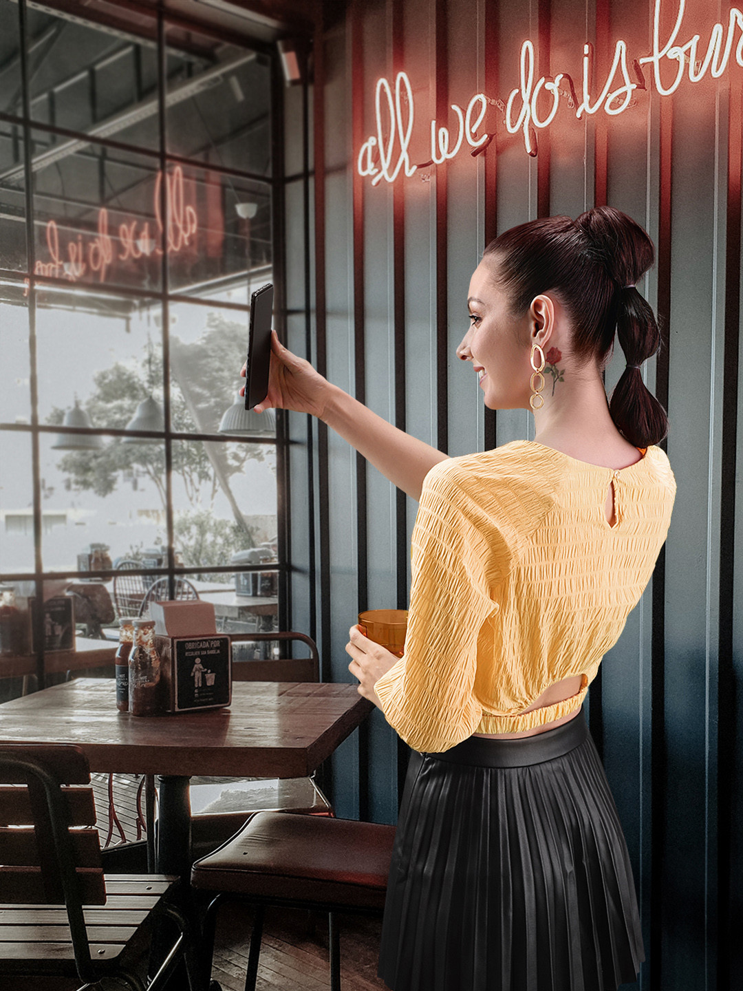 Madame Cut-Out Detail Textured Crop Styled Back Top