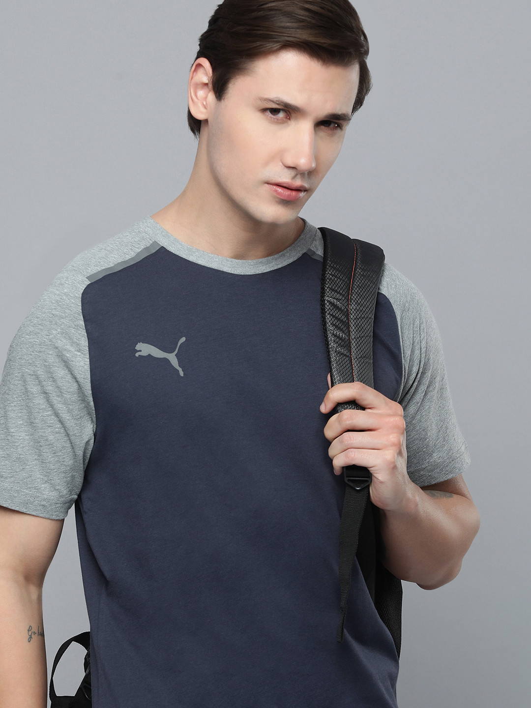 Puma Round Neck Team Cup Pure Cotton Football T-shirt With Colourblocked Sleeves