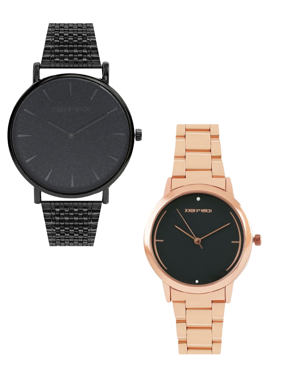 JOKER & WITCH Caramel & Popcorn Stainless Steel Couple Watch Gift Set- JWCW279