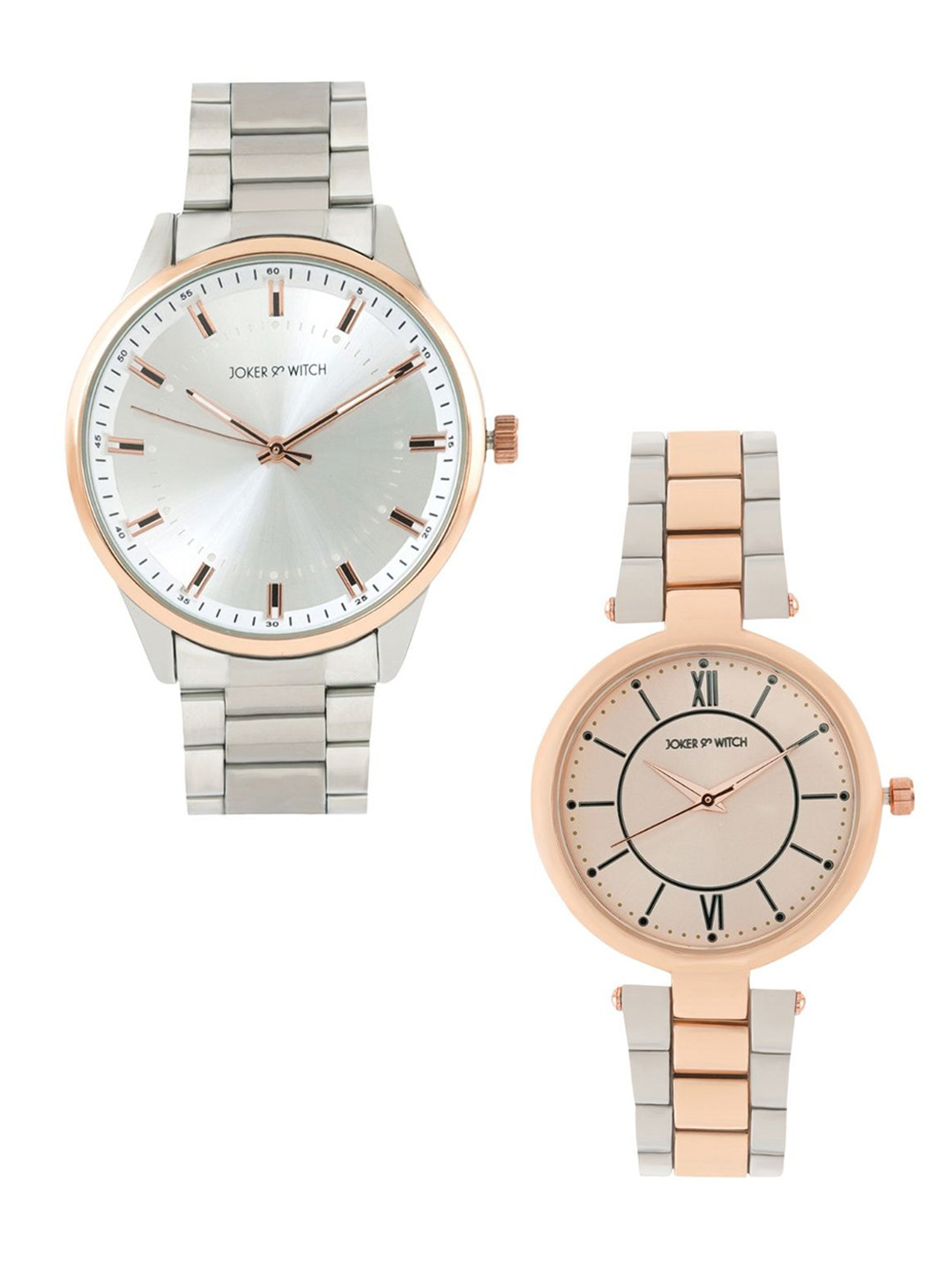 JOKER & WITCH Set of 2 Lock & Key Stainless Steel Couple Watch Gift Set