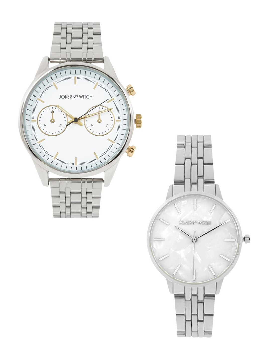 JOKER & WITCH Lizzie & Philip Silver-Toned Couple Watch Gift Set-JWCW247