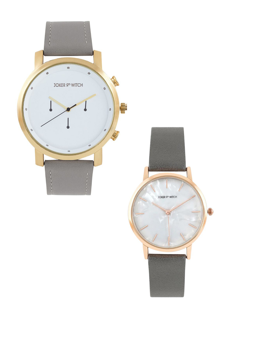 JOKER & WITCH Hip & Hop Stainless Steel & PU Couple Watch Gift Set JWCW340