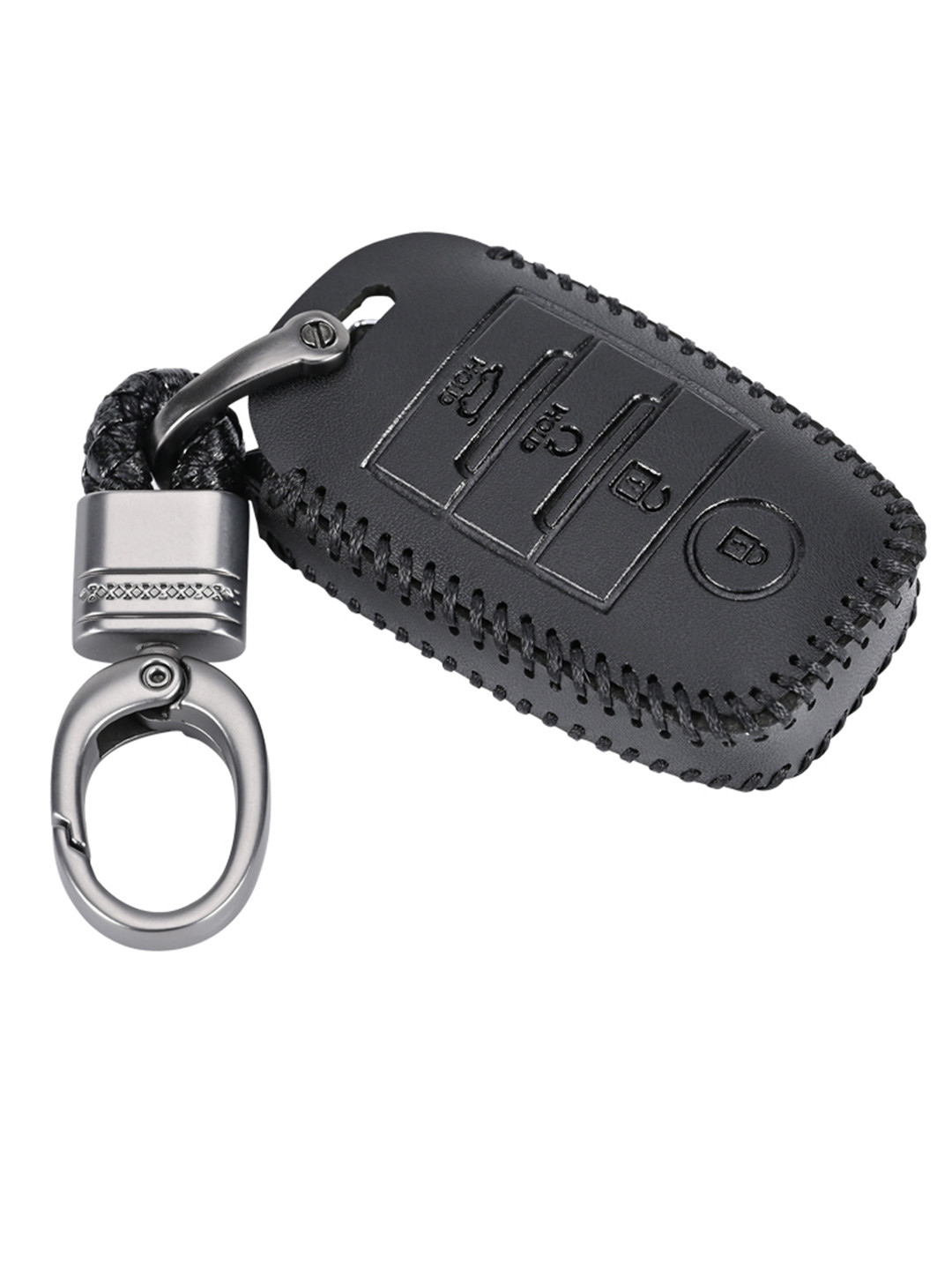 CONTACTS Leather Car Key Cover Compatible With Kia 4 Button Smart Key With Key Chain