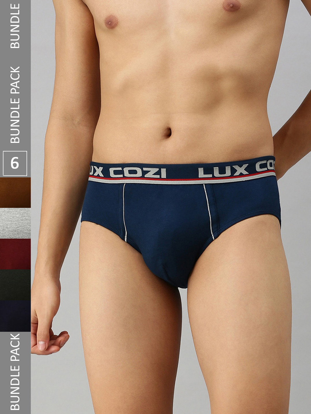 Lux Cozi Men Pack Of 6 Assorted Pure Cotton Basic Briefs COZI_BIGSHOT_BRF_ASST_6PC