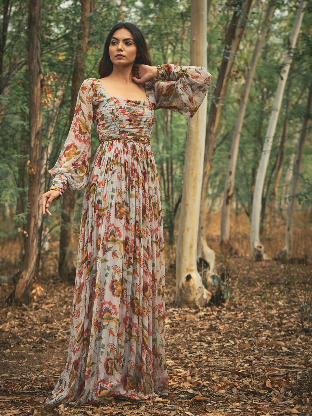 Baise Gaba Floral Chiffon Maxi Dress