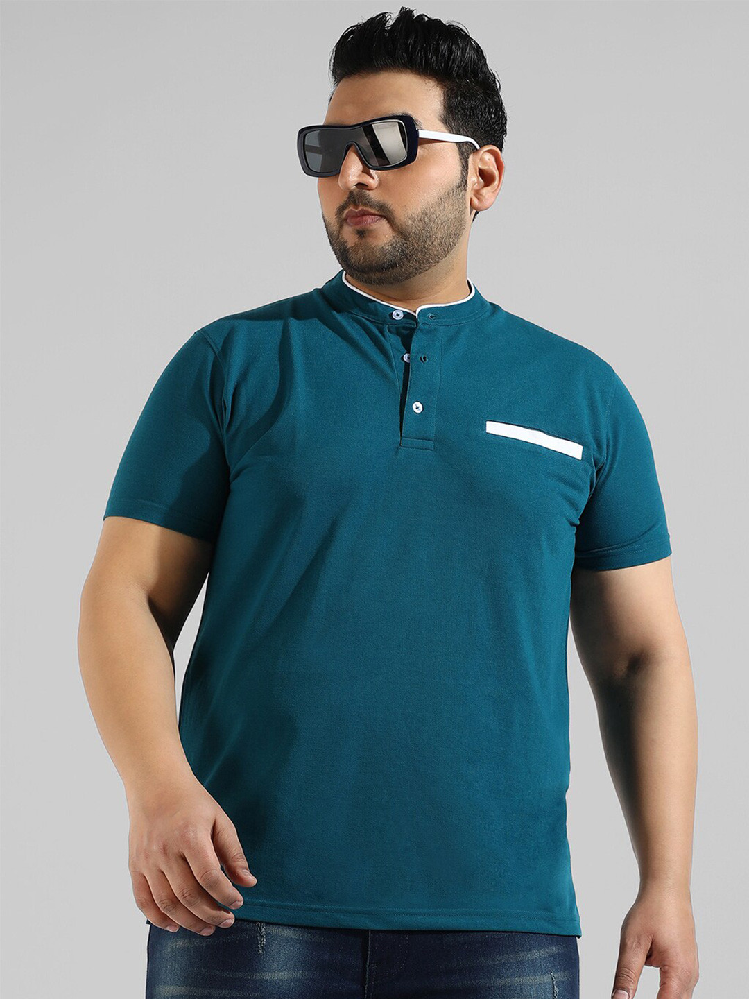 Instafab Plus Men Plus Size Henley Neck Flex Cotton T-shirt