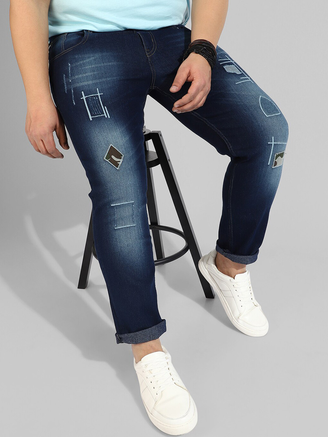 Instafab Plus Men Plus Size Classic Mildly Distressed Light Fade Stretchable Cotton Jeans