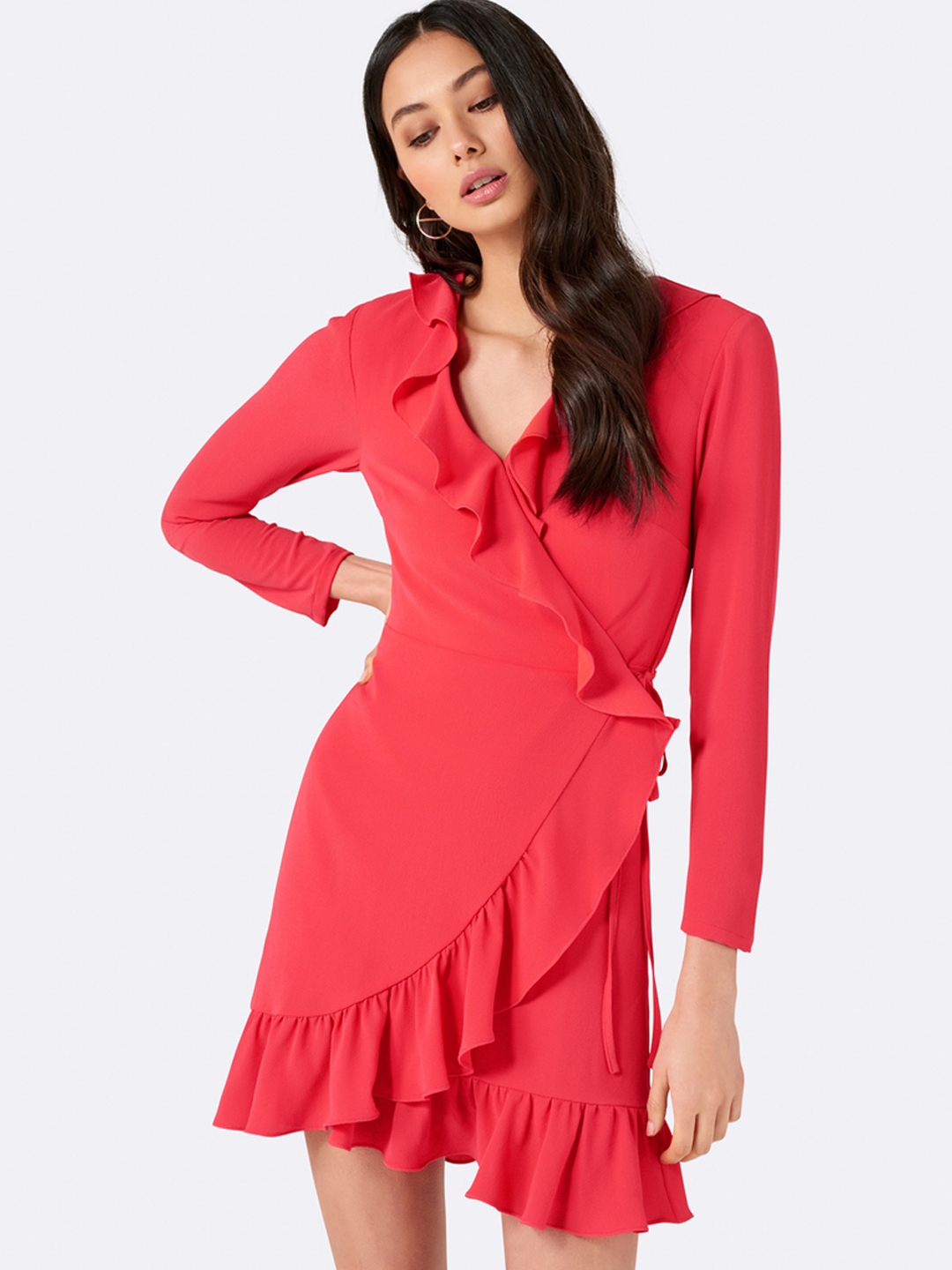Forever New Women Red Solid Wrap Dress