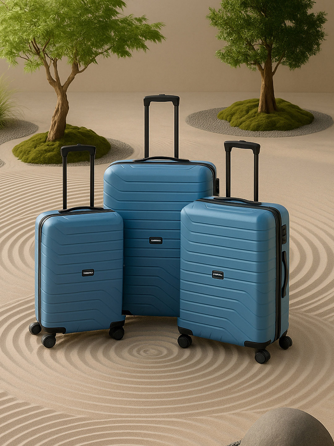 CARRIALL Set Of 3 Groove Textured Hard Trolley Suitcase
