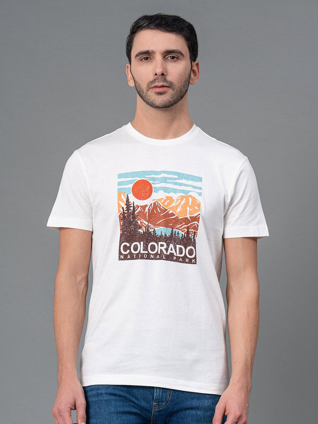 Red Tape Men Graphic Print 100% Cotton Round Neck Half Sleeve T-Shirt