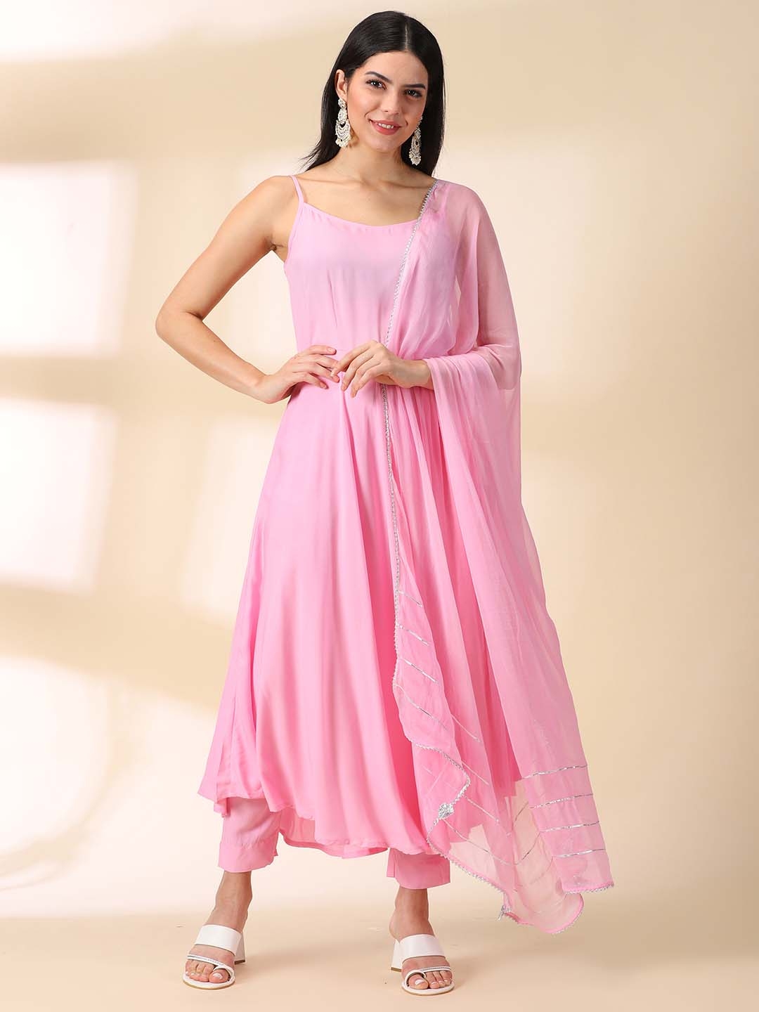 DIVINATION Women Shoulder Strap Empire Kurta With Trousers & With Dupatta - Kurta Sets for Women 21673532 | Myntra