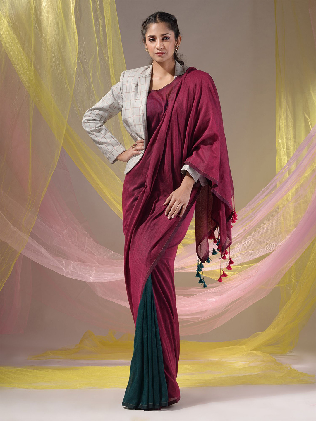 Charukriti Pure Cotton Half and Half Saree