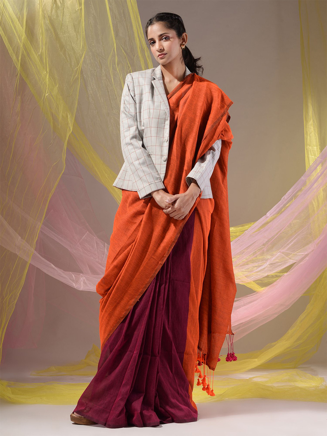 Charukriti Pure Cotton Half and Half Saree