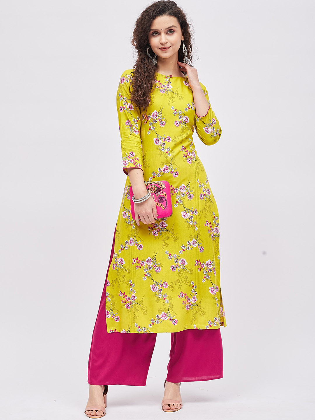 Tissu Women Floral Printed Keyhole Neck Kurta with Palazzos