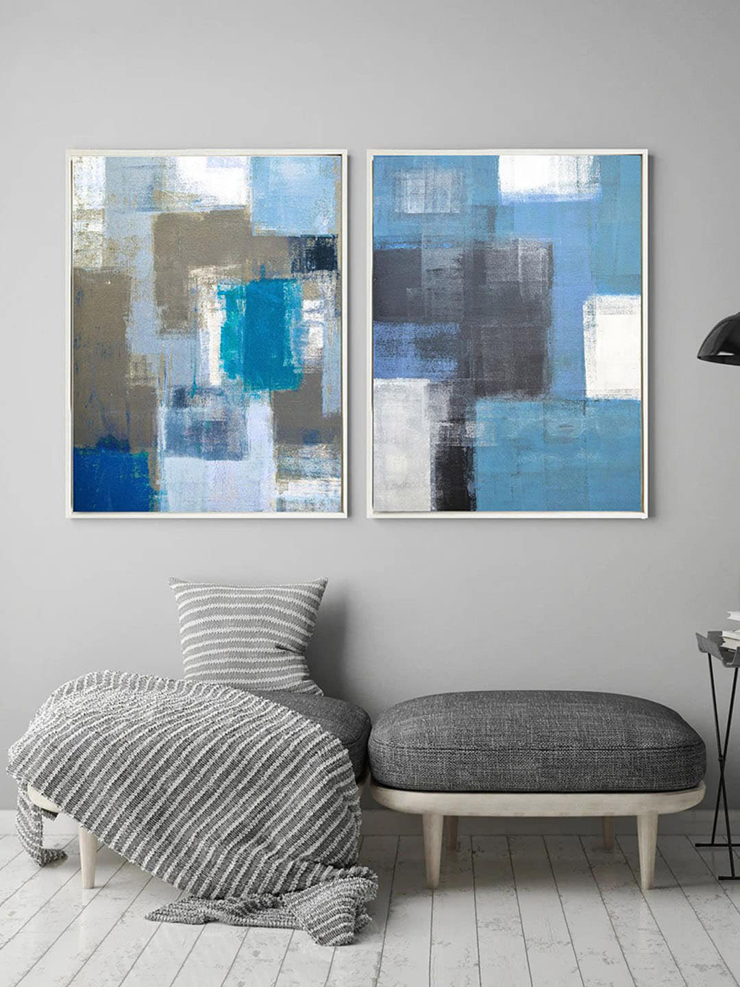 Art Street 2 Pcs Blue & White Abstract Painting Wall Art