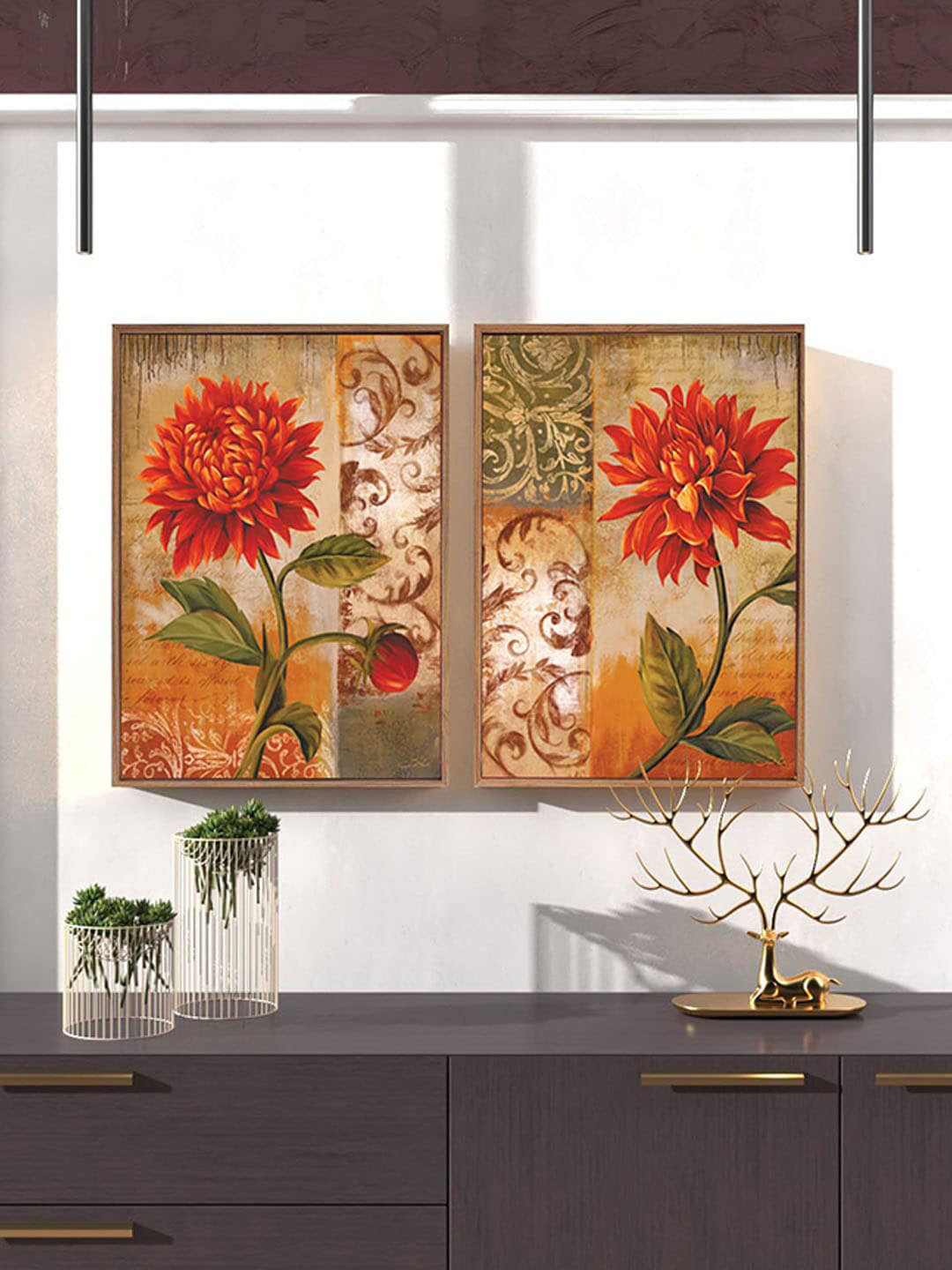 Art Street Floral Dahlia Canvas 2 Pcs Wall Rectangle Paintings Wall Art - 23 x 17In