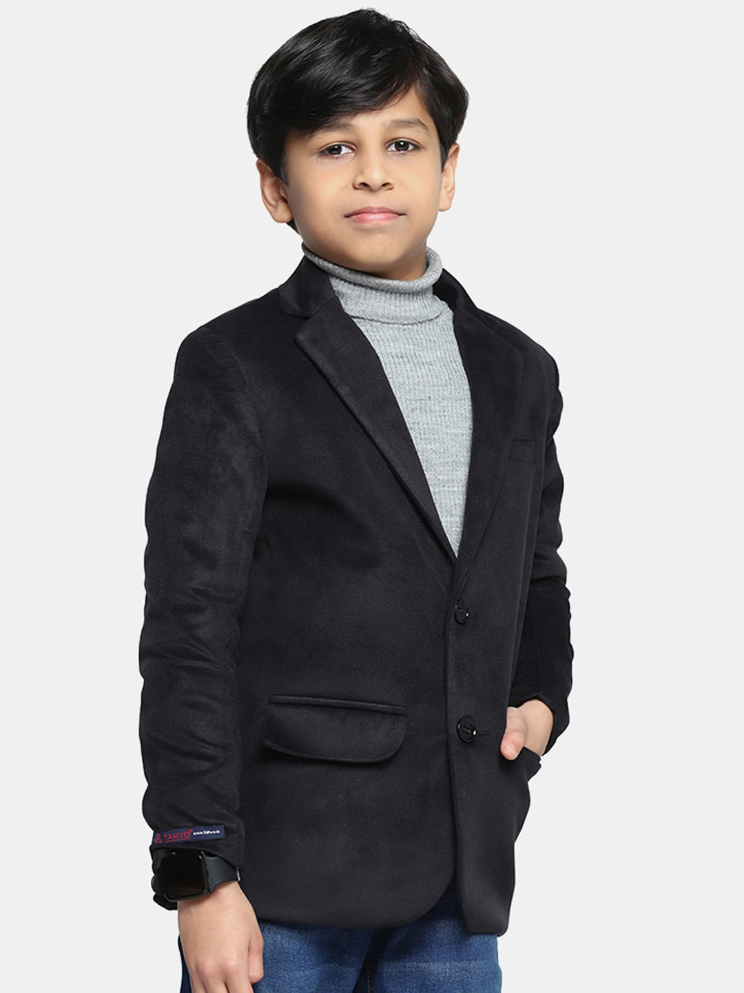 TAHVO Boys Slim-Fit Single Breasted Velvet Blazer
