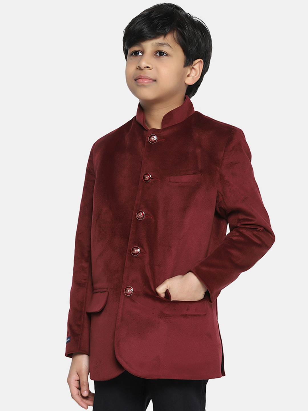 TAHVO Boys Velvet Slim-Fit Bandhgala Partywear Blazers