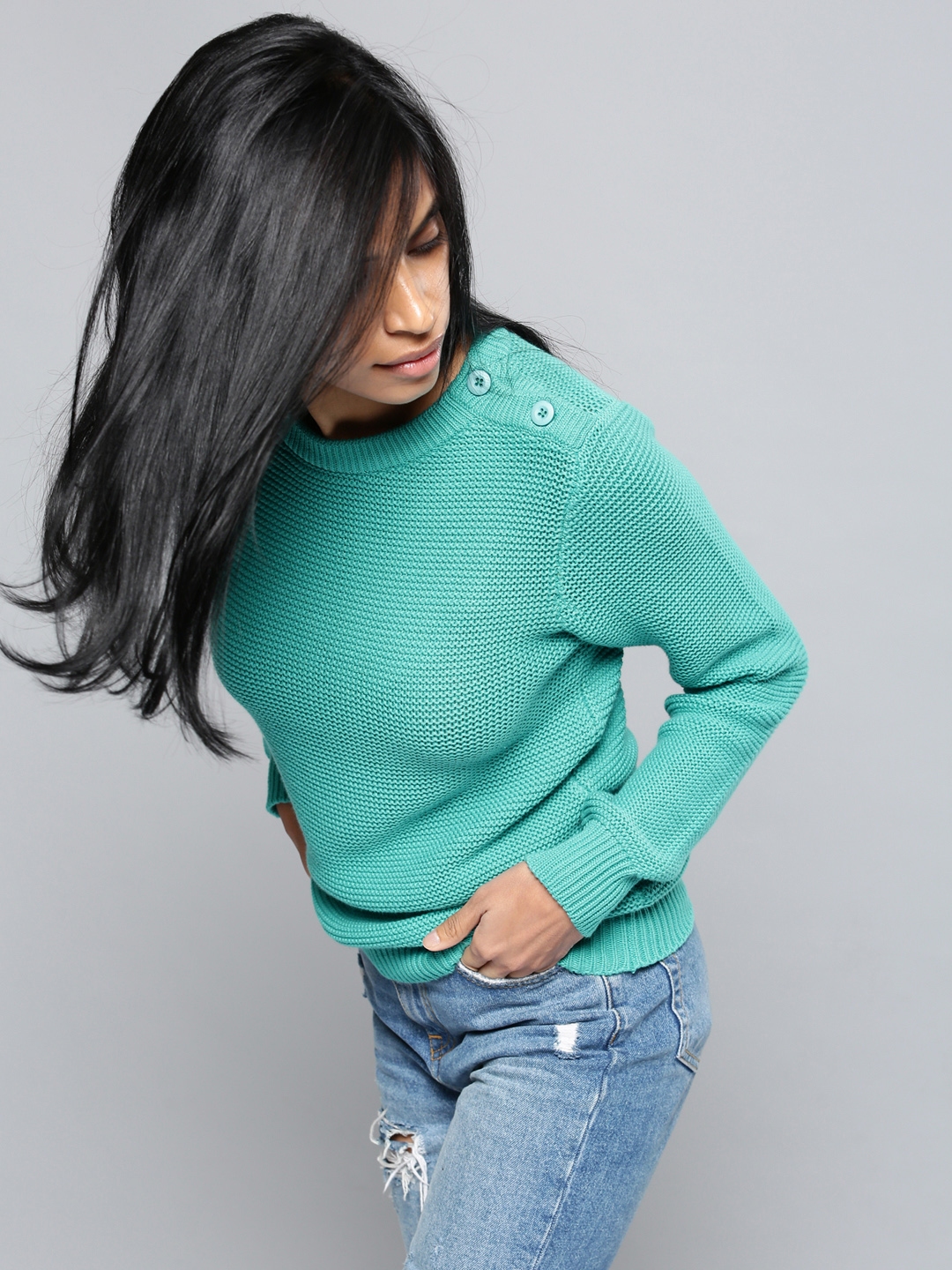 NUSH Women Sea Green Sweater
