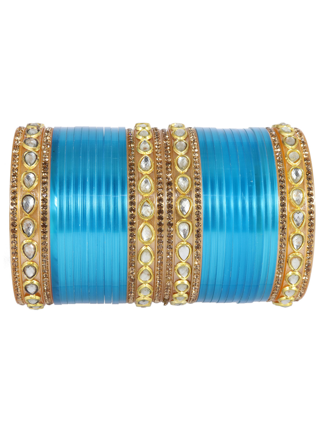NMII 32 Pcs Kundan & Zircon Gemstone-Studded Chuda Bangles