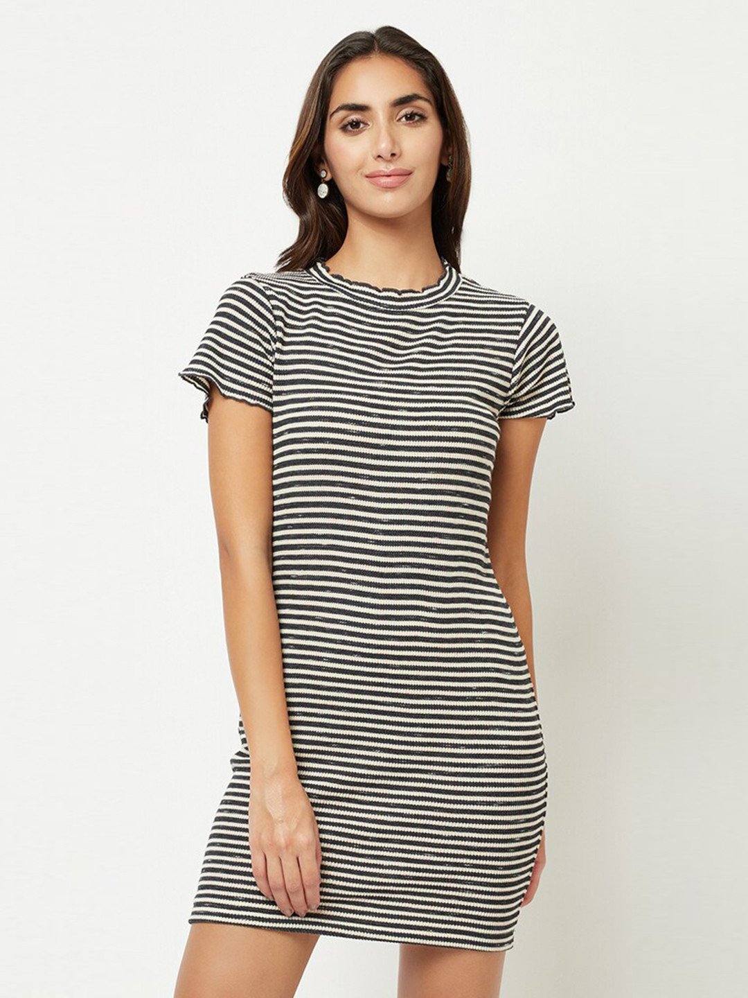 HOUSE OF S Black Striped T-shirt Dress