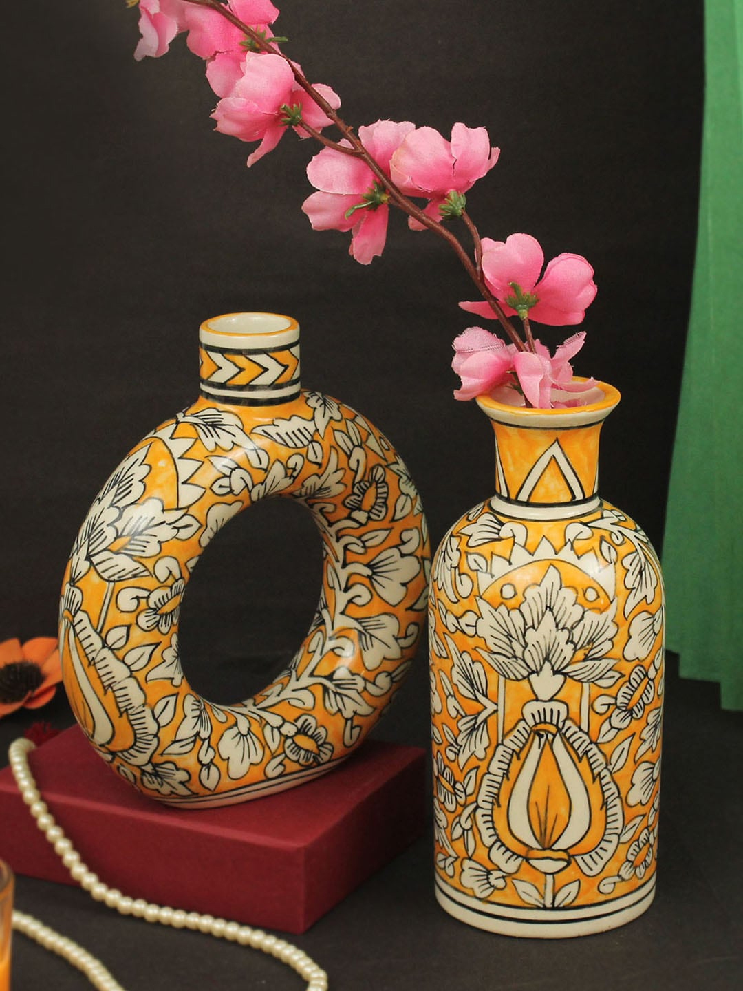 Buy TIED RIBBONS Yellow & White 2 Pcs Printed Ceramic Flower Vases - Vases  for Unisex 21679116