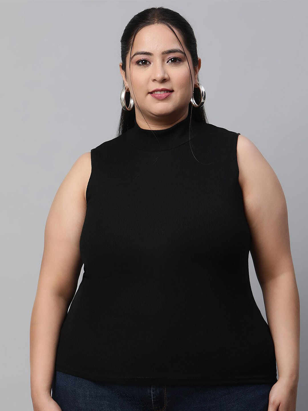 UnaOne Plus Size High Neck Sleeveless Regular Top