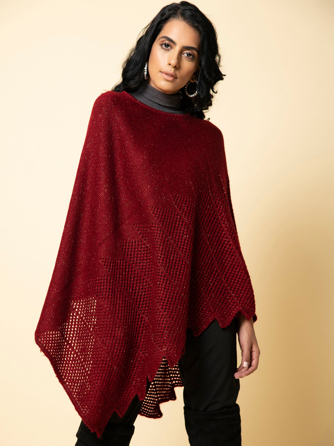 KHALEEJ Women Floral Asymmetric Closure Longline Poncho