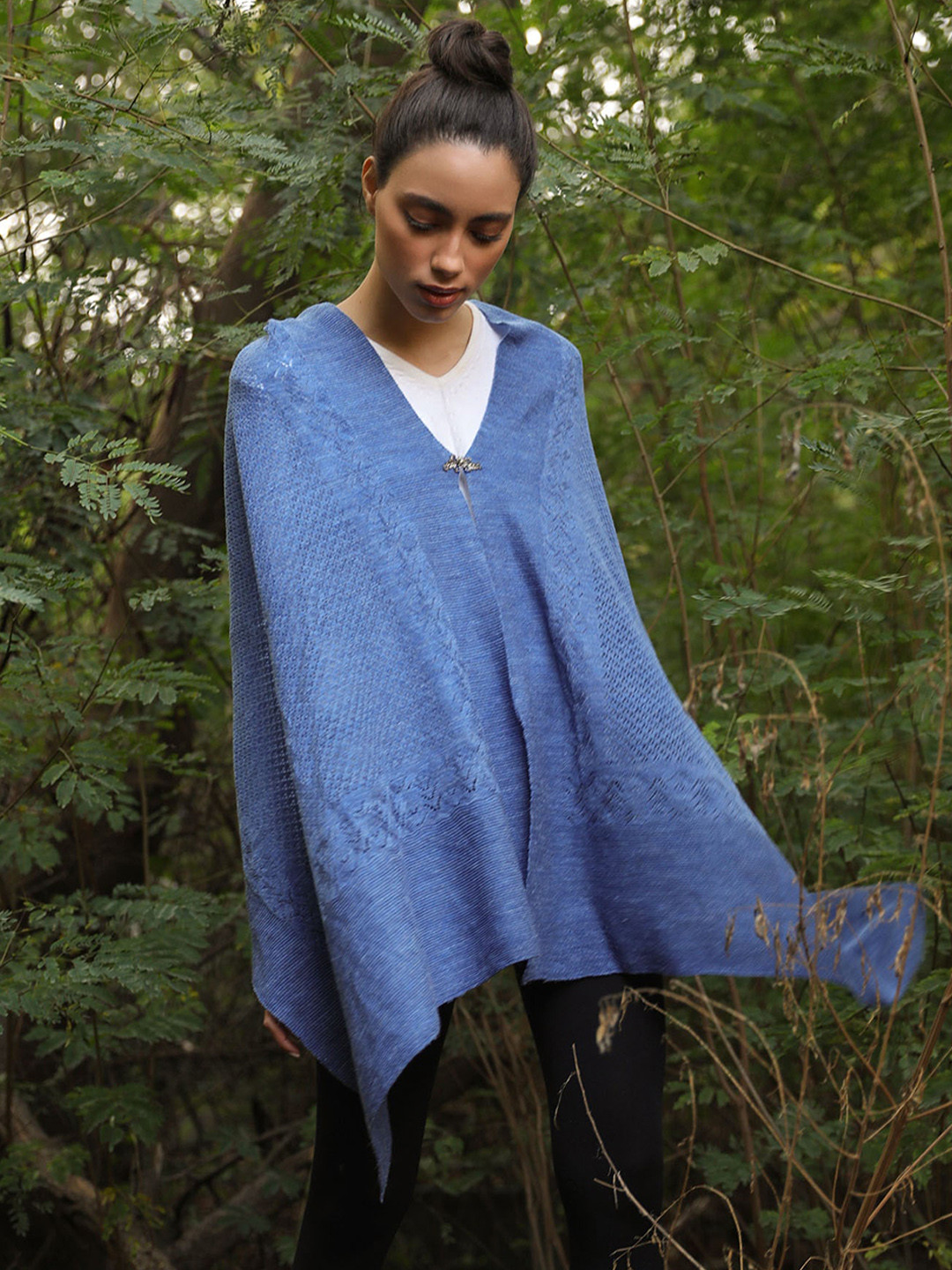 KHALEEJ Women Asymmetric Closure Longline Wool Cape Jacket