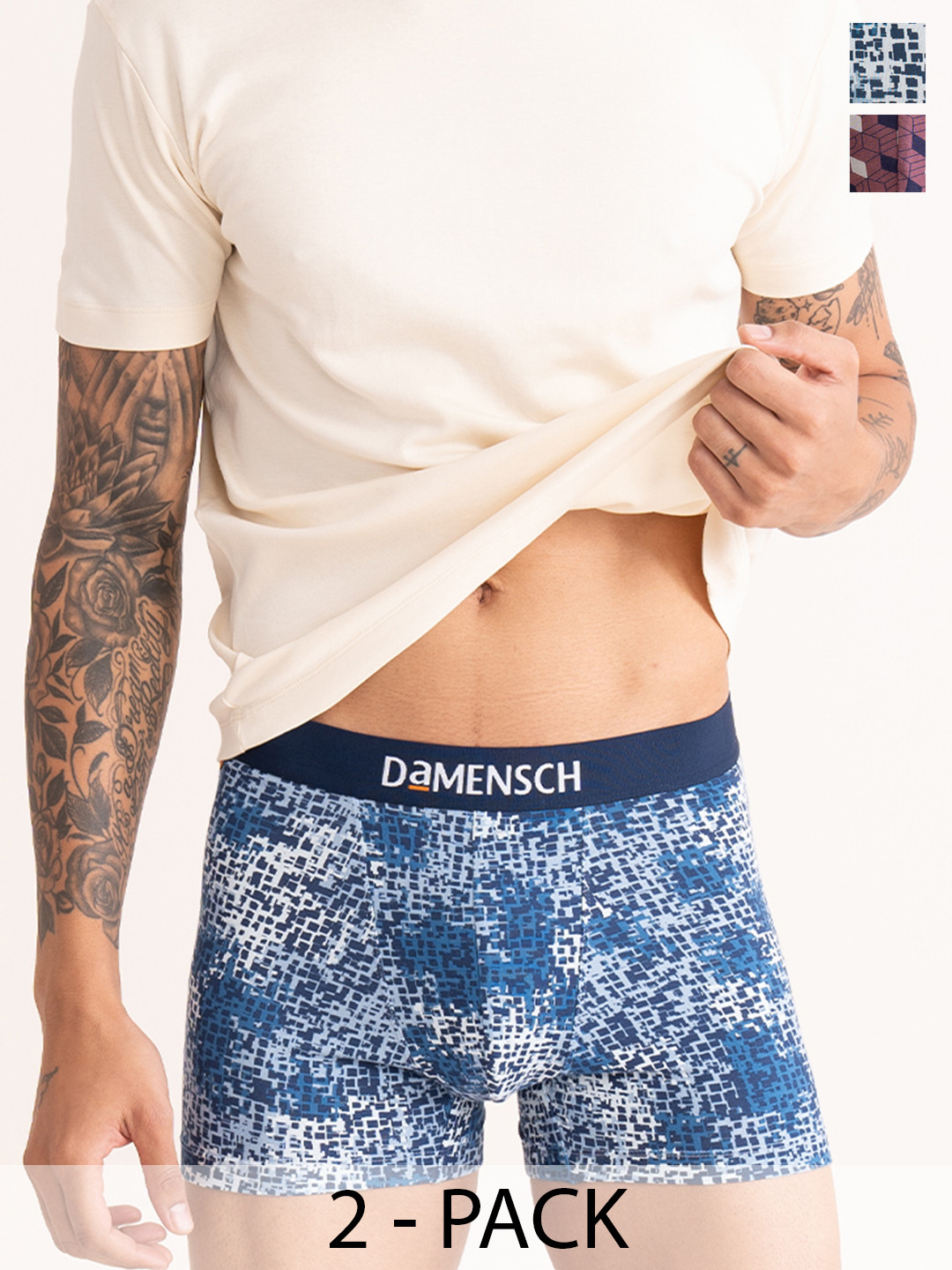 DaMENSCH Men Pack of 2 Deo-Cotton Printed Anti-Bacterial Trunks DAM-NE-CTPT-T-ERR-SHB