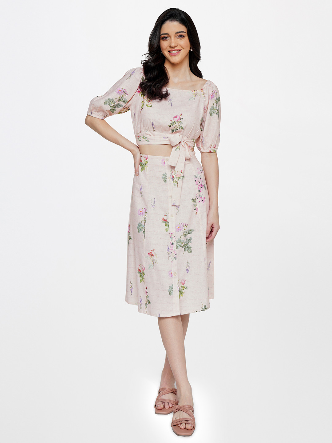 AND Women Printed Top with Skirt Co-Ords Set