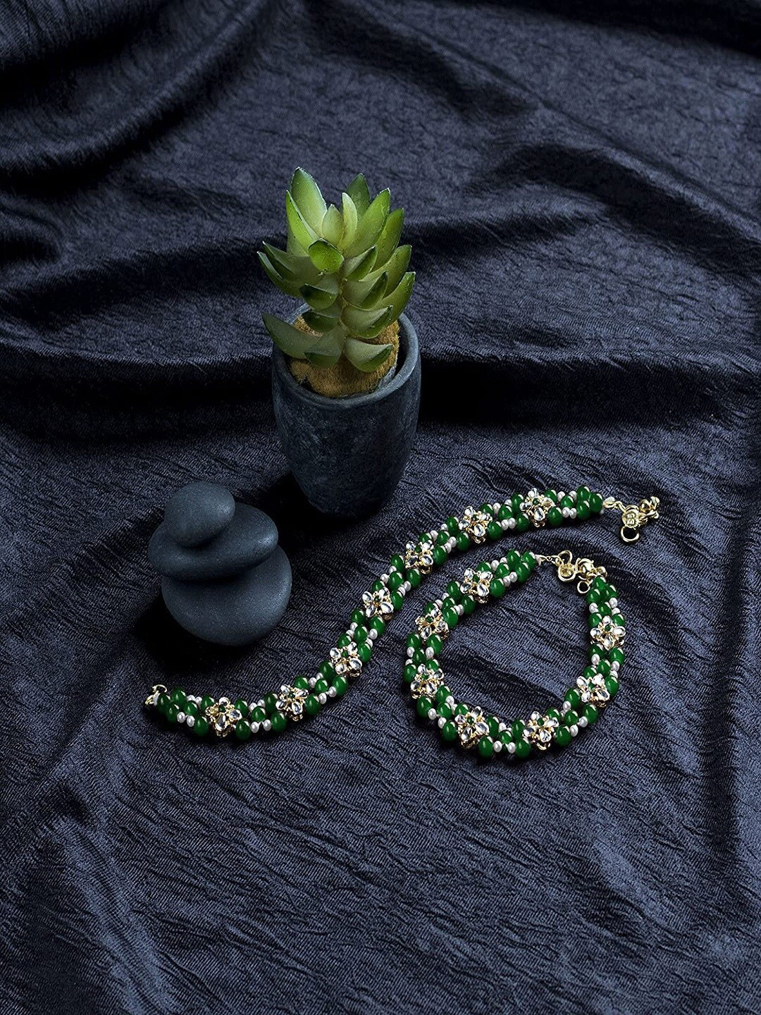 I Jewels Gold-Plated Kundan Studded & Beaded Payal Anklet