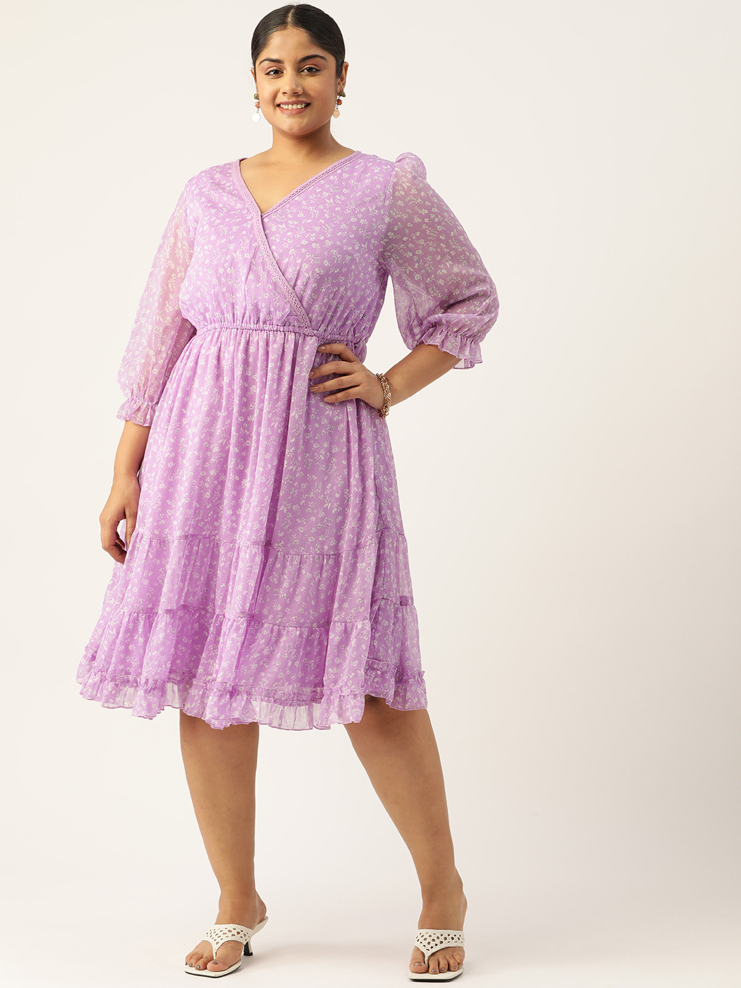 Antheaa Curve Plus Size Floral Chiffon Dress