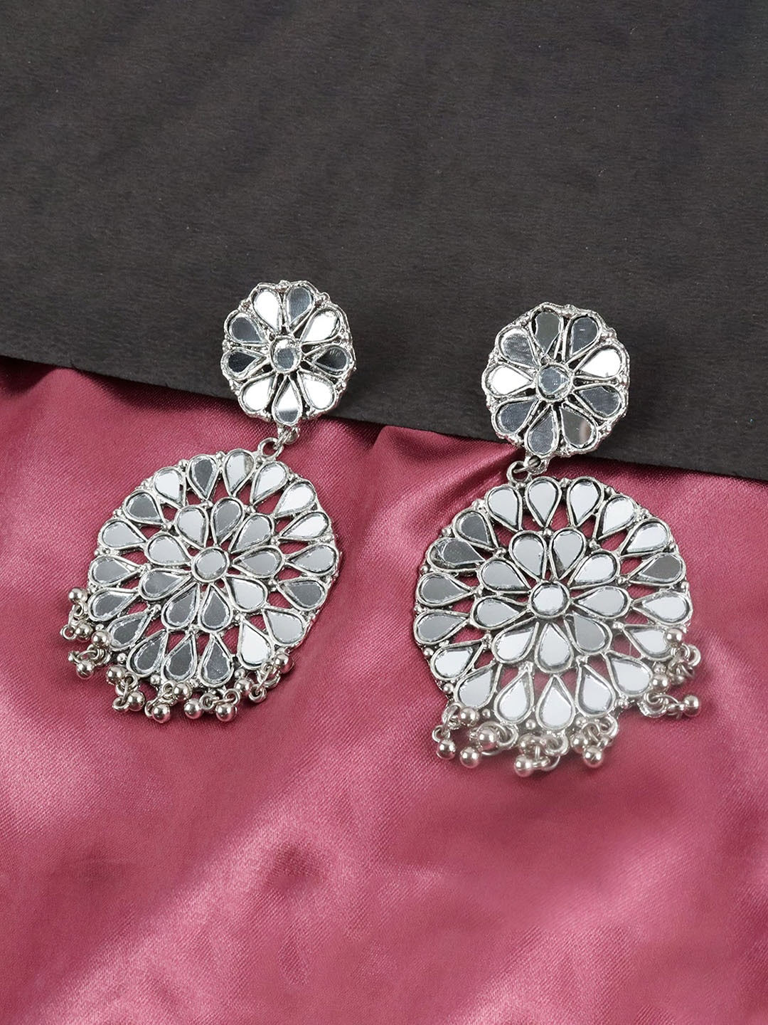 VAGHBHATT Oxidized Brass-Plated German Silver Mirror Studded & Beaded Jewellery Set