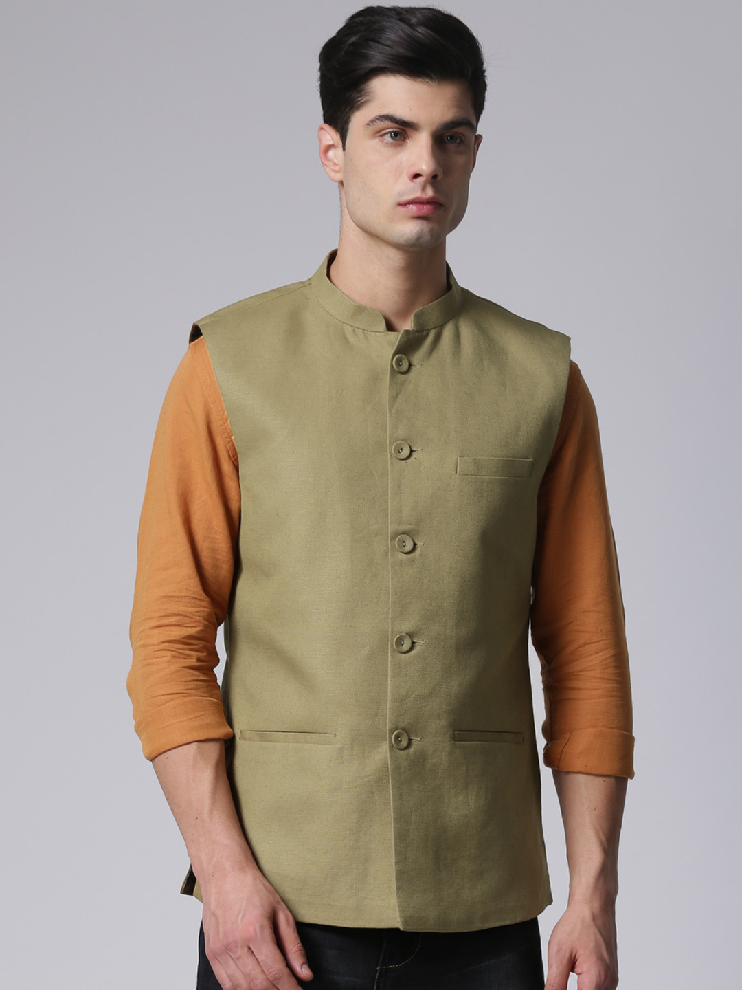 olive green nehru jacket