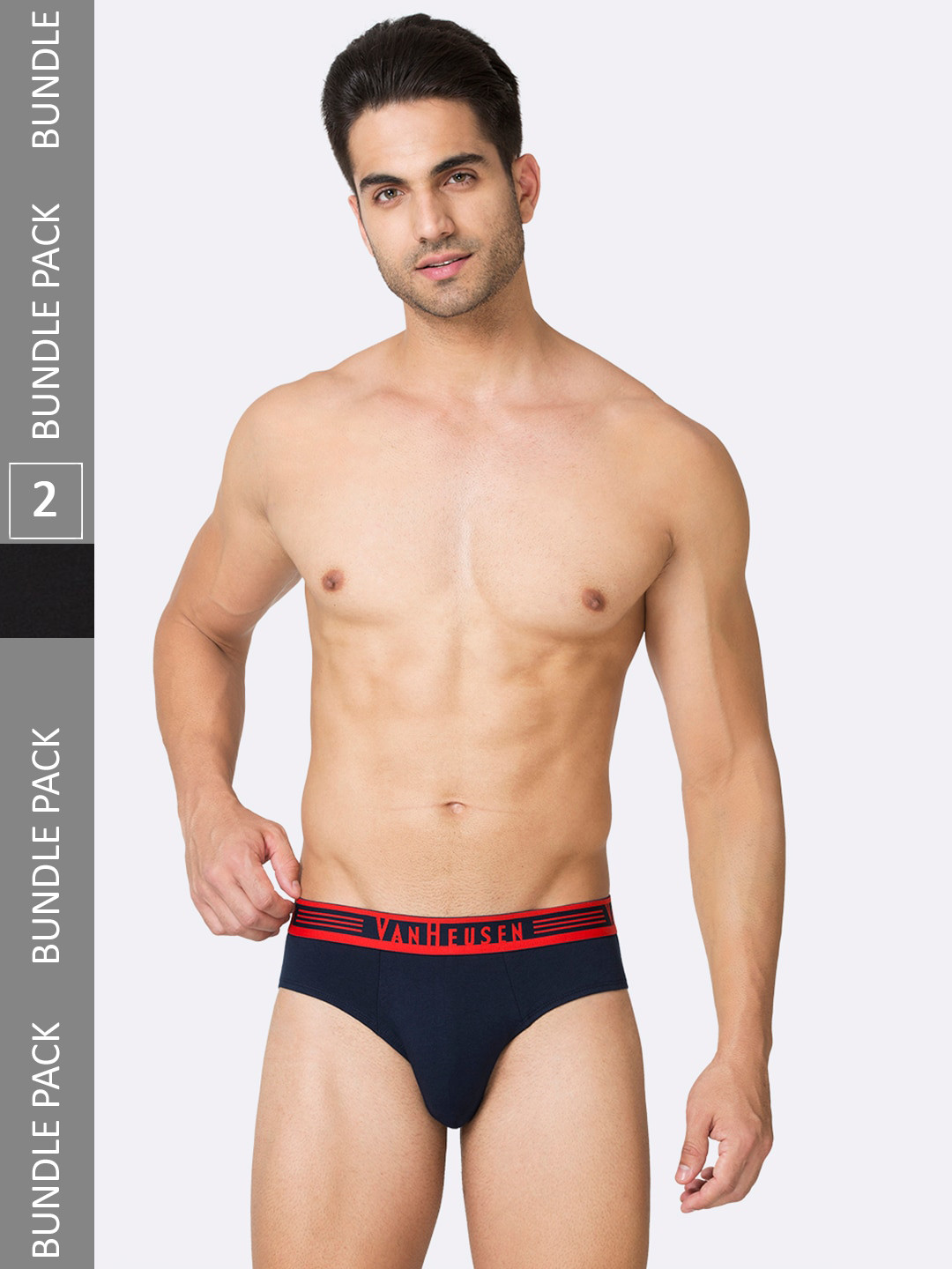 Van Heusen Innerwear Men Pure Black, Dark Navy Pack of 2 Solid Ultra Soft Body Defining Fit Briefs