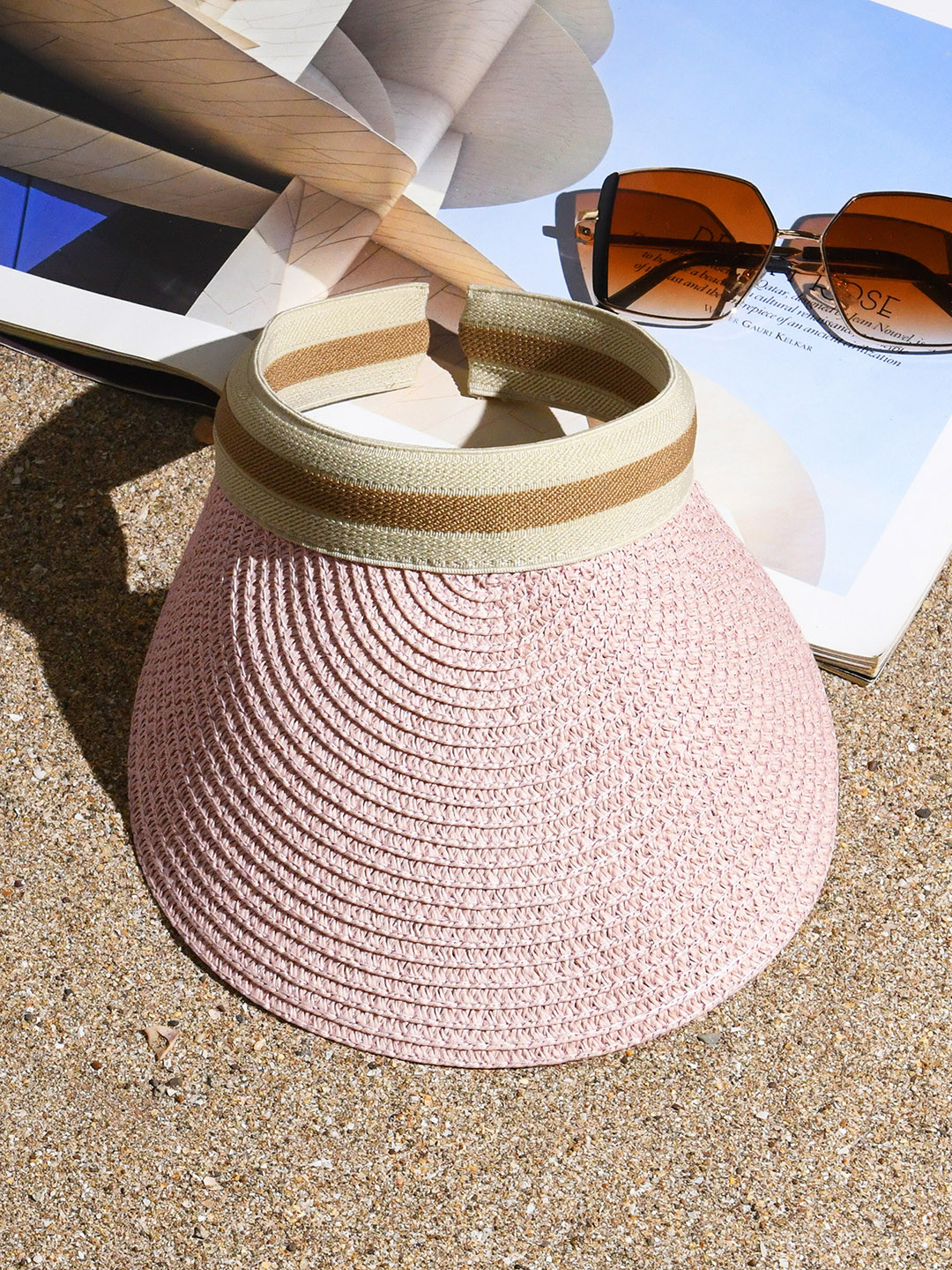 ToniQ Pink Straw Sun Visor Summer Vacation Beach Hats for Women