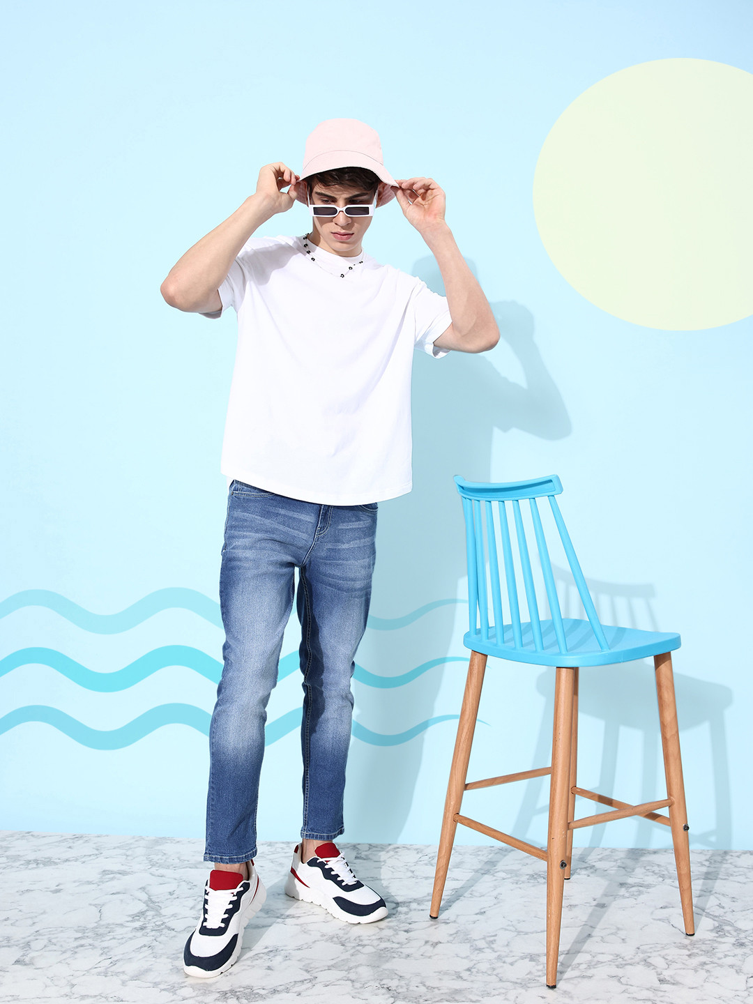 Mast & Harbour Men Light Blue Heavy Fade Stretchable Jeans