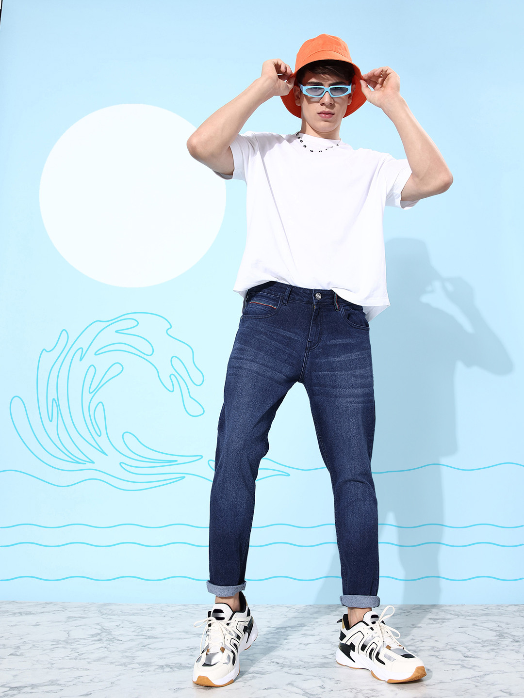 Mast & Harbour Men Indigo Blue Slim Fit Light Fade Stretchable Jeans