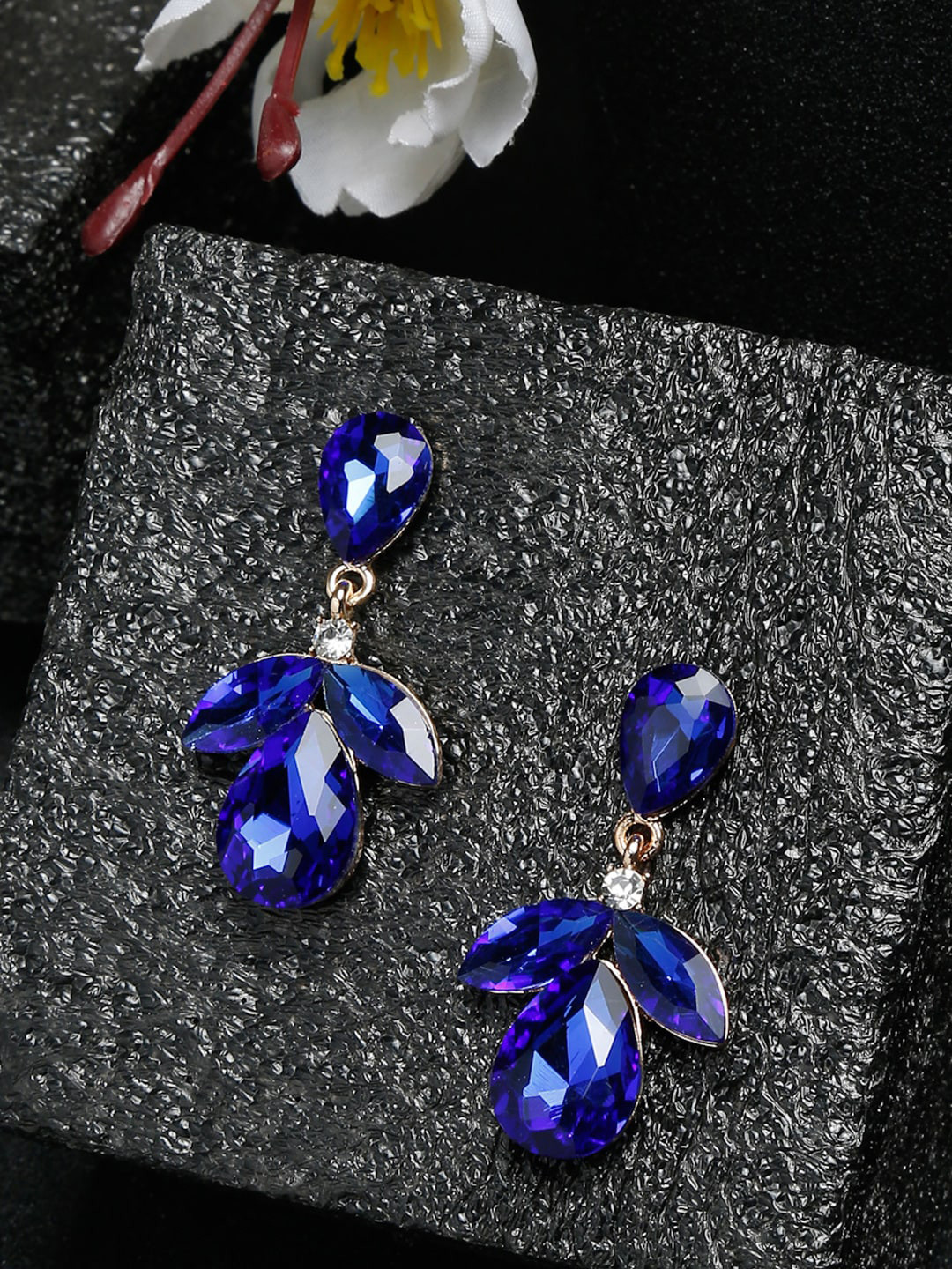 YouBella Gold-Plated Crystal Studded Contemporary Drop Earrings