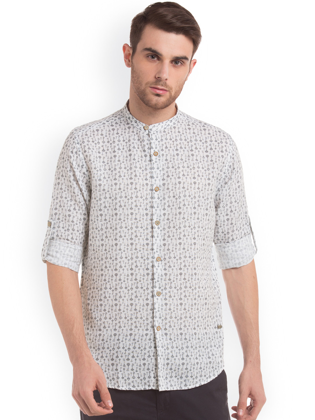 True Blue Men White Slim Fit Printed Casual Shirt