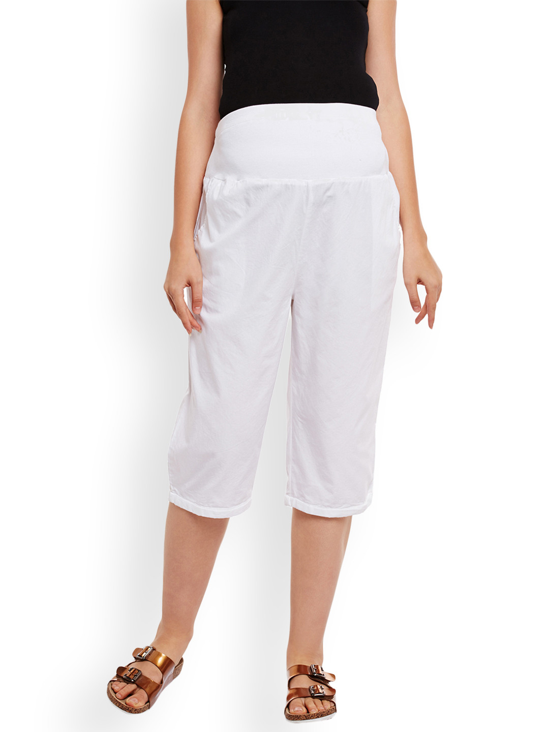Oxolloxo Women White Comfort Regular Fit Solid Maternity Culottes