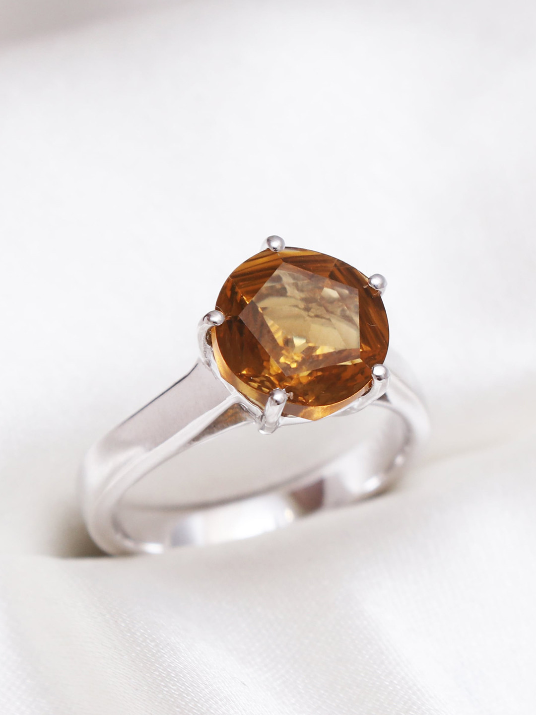 HIFLYER JEWELS 925 Sterling Silver Quartz Stone-Studded Finger Ring